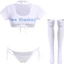 ABAFIP Women Cute Kawaii Striped Bikini Lingerie set Micro Tiny Bra G-string Panty/Garter Belt 2Pcs / 3Pcs Underwear (One Size)