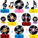 Eaasty 12 Pcs Music Party Decorations Vinyl Record Honeycomb Centerpieces 1950's 60s 70s 80s Rock and Roll Table Decorations Retro Record Note Sign for Music Birthday Party Supplies Favors