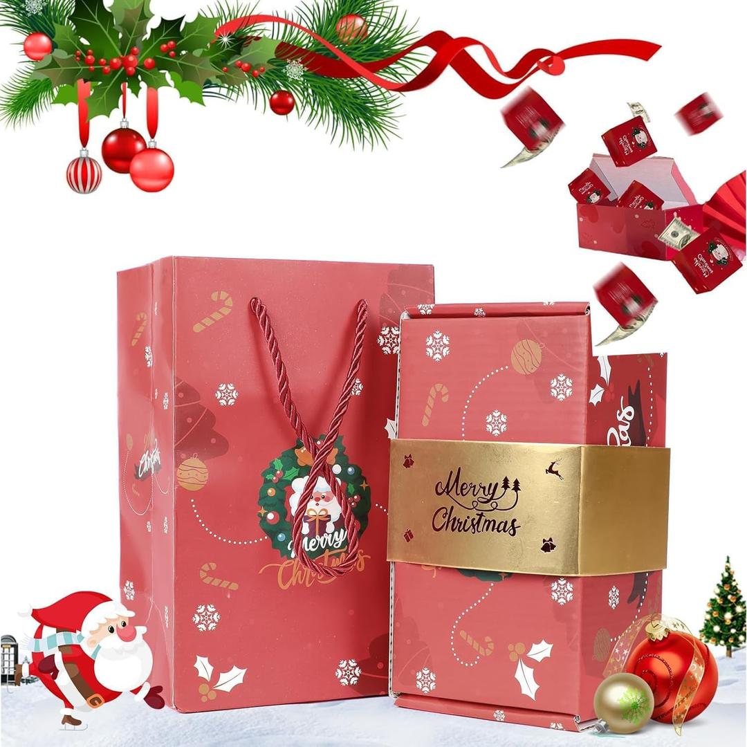 FAGOBYX Surprise Gift Box - Merry Christmas Money Explosion Box, 10 Bounces Folding Bouncing for Christmas