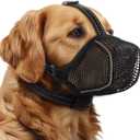 Dog Muzzle,Mesh Soft Muzzle for Small Medium Large Sized Dogs, Breathable Reflective Adjustable Puppy Muzzles with Collar for Scavenging Grooming Biting Chewing,Allows Panting and Drinking M