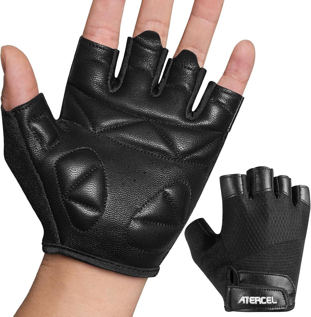 ATERCEL Premium Leather Workout Gloves for Men and Women, Suitable for Weightlifting, Gym, Cycling (Black, Small)