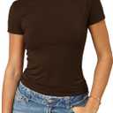 Abardsion Women's Casual Basic Going Out Crop Tops Slim Fit Short Sleeve Crew Neck Tight T Shirts 2025 (Medium, Deep Brown)
