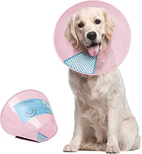 Supet Dog Cone Collar Adjustable After Surgery, Comfortable Pet Recovery Collar & Cone for Large Medium Small Dogs, Elizabethan Dog Neck Collar Plastic Practical XL Pink