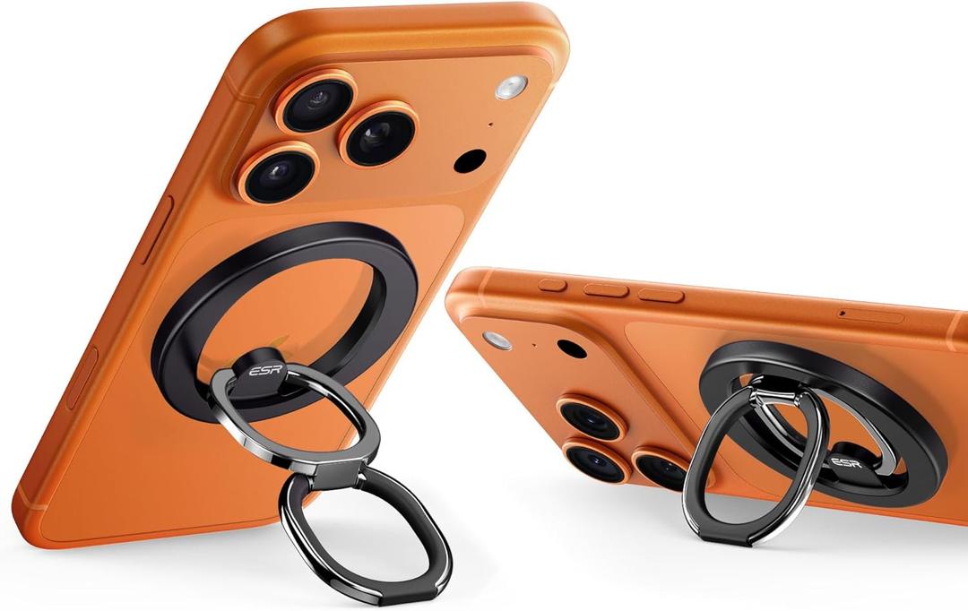 ESR for MagSafe Phone Grip, MagSafe Ring Holder, Magnetic Phone Ring Holder, Magnetic Phone Grip with 2-Way Stand for iPhone 17e/17-12, Samsung, Google, All Smartphones(2 Metal Rings Included) (Black)