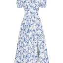 Scarlet Darkness Women's Floral Corset Dress with Split 2026 Summer Spring Square Neck Midi Milkmaid Dresses White Deep-Blue Floral XXL