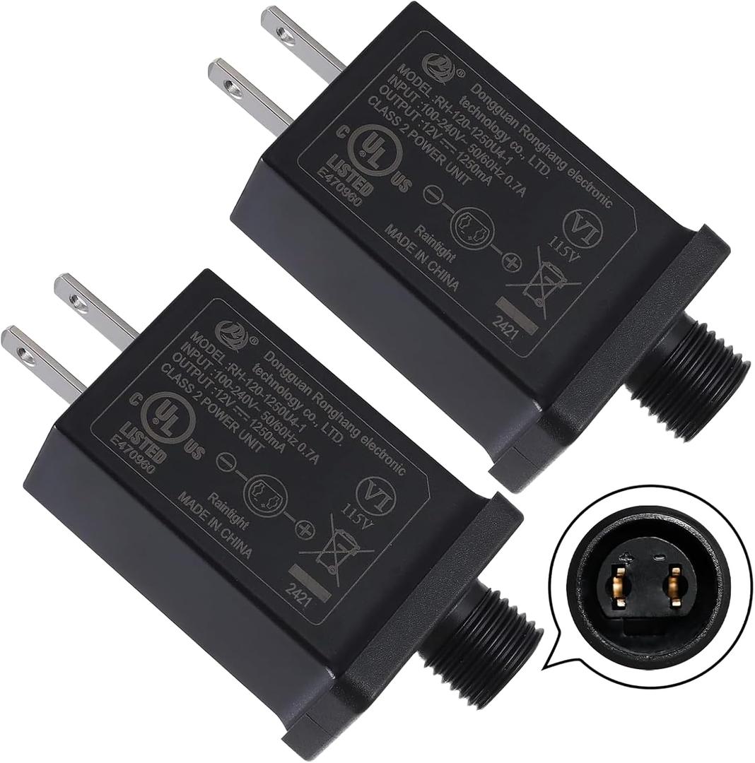 Replacement Yard Inflatable Adapter, 12V 1.25A 2 Pcs Power Supply Adaptor for Outdoor Inflatable Decoration, Power Supply Transformer Plug for Halloween Thanksgiving Christmas Blow Up Yard Decorations