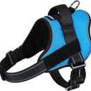 rabbitgoo Dog Harness Medium Sized, Easy On Pet Vest with One Buckle, No Pull Adjustable Service Harness with D-Ring & Handle, Reflective for Safety Walking, Training, Blue, M