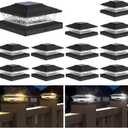 APONUO Solar Post Lights Outdoor, 2 Lighting Modes 16 LEDs Solar Post Cap Lights for 4x4 5x5 6x6 Vinyl Wooden Posts Waterproof Fence Post Lights Solar Powered for Deck/Fence/Porch (Black,12 Pack)