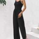 STOLKISS Jumpsuit for Women Summer Casual Sleeveless Spaghetti Straps Jumpsuits Backless High Waist Wide Leg One Piece Romper, Black, XL