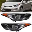 Headlight Headlamps Assembly Compatible with 2011-2013 Hyundai Elantra US Built 92101-3Y000, 92102-3Y000 Direct Replacement (Black Housing)