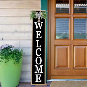 Welcome Sign for Front Porch Standing 45"X9" Large Vertical Farmhouse Outside Front Door Sign Leaner Tall Vintage Outdoor Wreath Patio Garden Wood Framed Decorations (Wood Black)