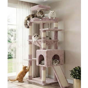 Heybly Heavy Duty Cat Tree, 64.2-Inch Tall Tower for Large Indoor Cats with Widened Structure, Cat Furniture with Big Platforms, Extra-Large Hammock, Sisal Scratching Posts & Board, Muchroom HCT027MU