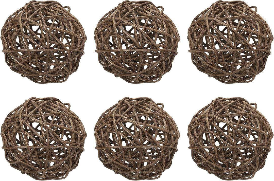MECCANIXITY 6 Pcs Wicker Rattan Balls 3.1 Inch Rattan Decorative Balls Vase Fillers for Wedding Party Centerpiece Bowls Home Decoration, Brown