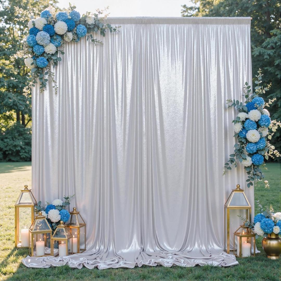 10x10FT Silver Sequin Backdrop Curtain for Party - 2 Panels 5x10FT Wrinkle-Free Shimmer Drapes for Birthday, Wedding, Christmas, Decorations & Photography