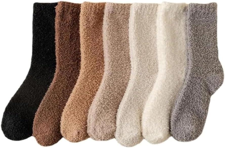 Kelabia Women Fuzzy Socks Warm Fluffy Soft Japanese Thick Slipper Cute Aesthetic Fleece Long Socks (One Size, 7 Pair)