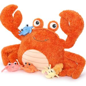 MorisMos 5 Pcs Crab Plush Stuffed Animal, 32inch Large Mommy Crab with 4 Babies, Crabs Stuffed Plushies Gift for Girls Boys Kids