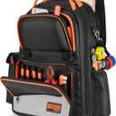 HISEA Tool Backpack, 18-Inch Heavy Duty Tool Bag with 37 Pockets, 1680D Waterproof Pro Tools Organizer and Storage for Electricain, Mechanic, Plumber with Laptop Compartment