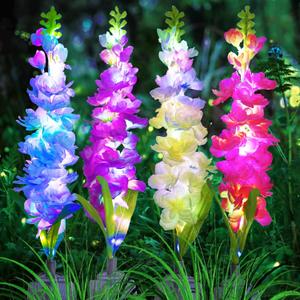 Solar Garden Lights, Solar Delphinium Flowers Lights 4 Pack 80 LEDs, Waterproof Outdoor Light Two Lighting Modes for Outside Wedding Party Garden Yard Patio Lawn Decor (Multicolor)