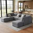 IDEALHOUSE 138" Modular Sectional Sofa, 8 Seater Sectional Couch, U-Shape Modern Sofa with Ottoman, Deep Seat, Oversized Convertible Modular Couch for Living Room Apartment Office, Chenille, Grey