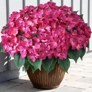 FOTEEWL 16 Bundles Artificial Hydrangea Flowers for Outdoor Decor, Realistic Faux Silk Bouquets Sun-Resistant Fake Plants for Front Door Balcony Farmhouse Garden Home Spring Summer Decor (Rose Red)