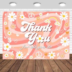 Thank You Backdrop 7x5ft Retro Girls Daisy Hippie Flower Boho Rainbow Theme Photography Background Thank You for All You Do Party Banner Photo Studio Props