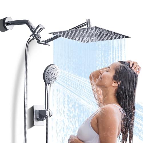 Jafeton High Pressure Rainfall Shower Head with Handheld Spray Combo – 5 Spray Modes, 10" Rain Shower, Anti-Clog Nozzles, Rust-Resistant Chrome Plating & Brass, Flexible Extension Arm