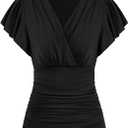 GRACE KARIN 2025 Womens Tops Summer Wrap Blouse V Neck Ruffle Sleeve Dressy Casual Top Ruched Trendy Clothes, XL