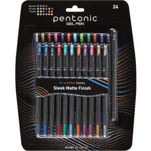 Pentonic Gel Pens, 24 Count, Mixed Pack (12 Assorted Color Pens, 12 Glitter Pens), Medium & Fine Point, Smooth Writing For Journaling (1002355)