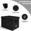 File Organizer Boxes with Lid, Linen Hanging File Storage Boxes with Handle, Collapsible Document Filling Boxes for Letter/Legal Folder, Portable File Box for Office/Decor/Home (2 Pack, Black)