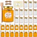 BIGIVACA 4 oz Hexagon Mini Glass Honey Jars with Wood Dippers, 30 Pack Small Honey Jars with Gold Lids, Bee Pendants, Jutes,35 Bee Stickers, Perfect for Baby Shower, Wedding Favors, Party Favors (4 oz-30 pack)