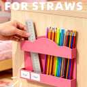 9.8" Acrylic Straw Holder for Cabinet Door - Straw Organizer with Ultra-Sticky Adhesive, Kitchen & RV Essensials, 5-Compartment Storage for Reusable Straws & Brushes, Colored Pencils, Markers (Pink)