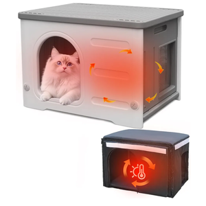 Insulated Cat House Outdoor Weatherpoof Plastic Cats Houses with Escape Door Indoor Waterproof Feral/Pet Cat Shelter Outside for Puppy, Rabbit for Winter