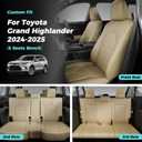 Car Seat Covers Customized for Toyota Grand Highlander 2024 2025 2026 8 Seater, Full Set Faux Leather Seat Cover Full Set Waterproof - Second Row 40/60 Split Bench - Beige