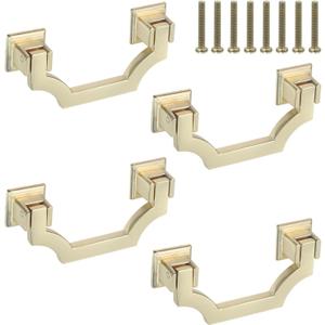 Geesatis 4 Pack Gold Cabinet Pulls, 2.5" Hole Center Solid Zinc Alloy Drawer Handles - Anti-Tarnish & Rust-Proof for Kitchen, Dresser, Drawer, Cupboard, Door with Mounting Screws