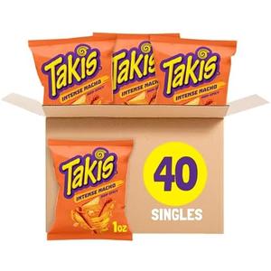Takis Intense Nacho 40 pc / 1 oz Multipack - Cheddar Cheese Flavored Non-Spicy Rolled Tortilla Chips - Individual Bags, Perfect for Tailgates, Parties, Lunchboxes or Lunches, Best by: 12/15/25