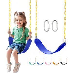 Heavy Duty Swing Seat, 66" Rust-Resistant Chains with 30" PPC-Coated Section, Swing Set Accessories Replacement with Quick Links, Kids Swings Supports 330 lbs for Outdoor Playground, Blue (1 Pack)