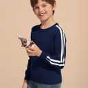 Haloumoning Boys Striped Long Sleeve Sweater Kids Fashion Crewneck Knit Pullover Fall Clothes 5-14Y