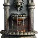 Teamson Home 32.1 in. Wall-Mounted Lion Head Stone LED Outdoor Water Fountain for Gardens, Landscaping, Patios, Balconies, Lawns to Create a Calming Oasis in Outdoor Living Spaces, Antique Bronze