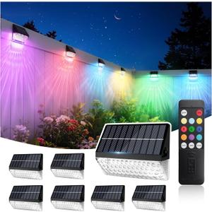 LumiZen Solar Deck Lights 8 Pack, 12 Modes RGB Color with Remote Dimmable Solar Fence Lights Outdoor Led Powered Christmas Light Waterproof Color Changing for Step, Fence, Yard, Patio, Pool and Yard