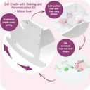 Badger Basket Doll Cradle with Deluxe Bedding Charming White and Rose Design for 18 to 20-Inch Dolls, Complete with Personalization Kit and Pillows