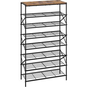 IBUYKE 8 Tier Shoe Rack, Large Capacity Shoe Storage Organizer for 32 Pairs of Shoes, Metal Shoe Storage Rack with Shelf for Entryway Hallway Closet Garage, Rustic Brown and Black TXJ018H