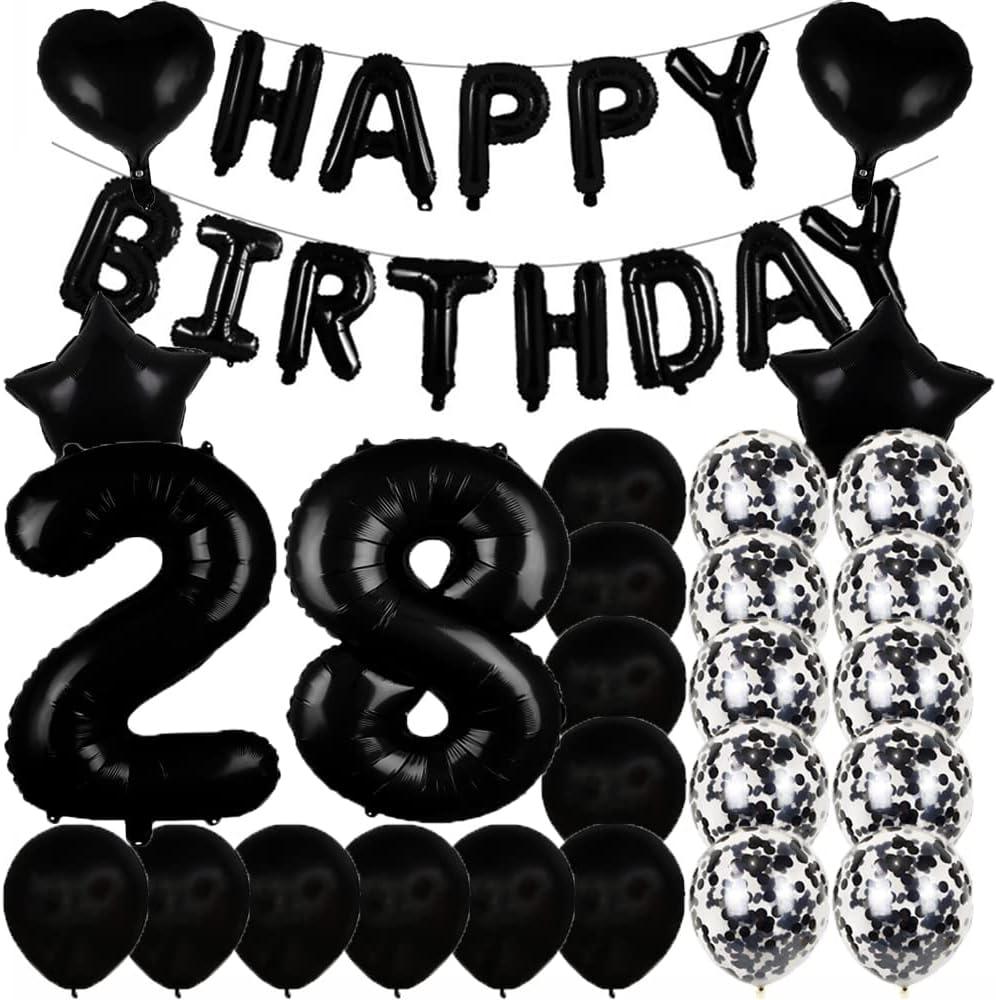 Sweet 28th Birthday Decorations Party Supplies,Black Number 28 Balloons,28th Foil Mylar Balloons Latex Balloon Decoration,Great 28th Birthday for Girls,Women,Men,Photo Props