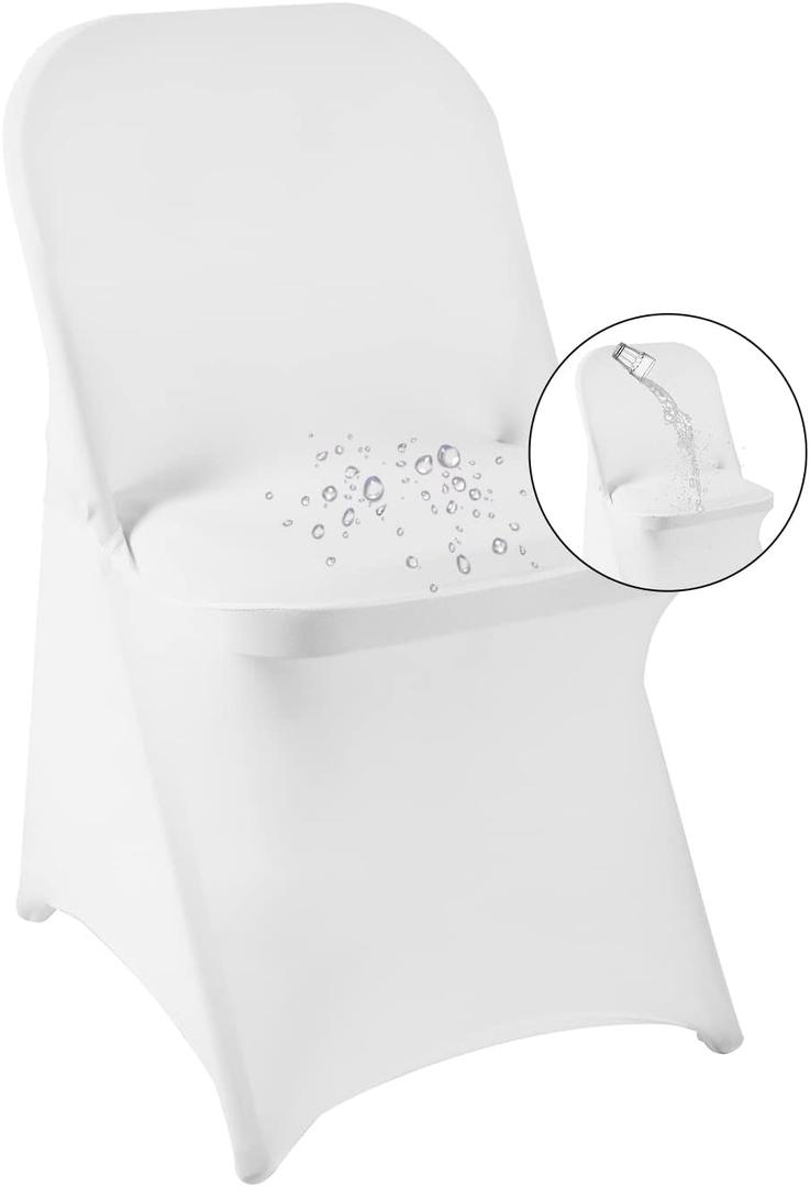 magalo 100 Pack White Spandex Folding Waterproof Chair Cover, Stretch Chair Cover Protector for Wedding, Party, Dining Banquet and Other Special Events