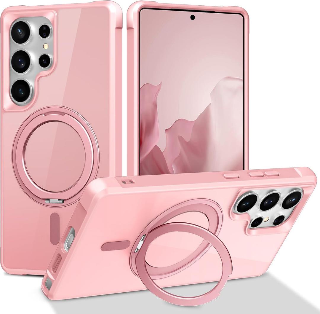 2 x 360Magnetic Swivel Ring for Samsung Galaxy S24 Ultra case-Pink | Built-in Metal Stand and Ring Holder,Compatible With Magsafe,Military Grade Protection,Shockproof phone cover