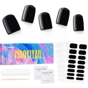 MOOYIYAN Semi Cured Gel Nail Stickers 32 PCS|Cat Eye/Frosted Gel Nail Strips|Compatible with Any UV/LED Lamps|Long-Lasting Real Nail Polish Strips for Women's Decoration (Black/White Monochrome Chic)