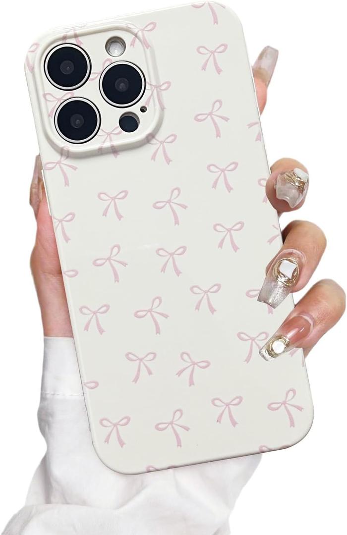 for iPhone 14 Pro Max Case Cute Bow Aesthetic Women Girly Fashion Protective Phone Case Bowknot Pink