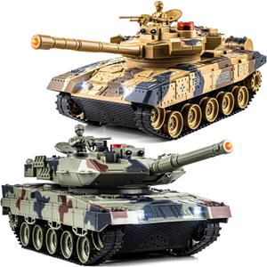 1/24 RC Battle Tank Set, Remote Control Russian T90 and German Leopard II Tank Model That Shoots for Kids and Adults, 2.4Ghz Army Toy for Boys 6+ Year Old with Smoke, Sound Effects and Lights