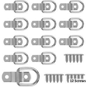 GardEasy 12 Pack D Rings Tie Down Anchors Hooks Heavy Duty 1/4" Trailer Anchor Lashing Rings 2400 lbs, Bracket Hooks Kit for SU,Camper,Van,Car,Boats, MotorcyclesSilver