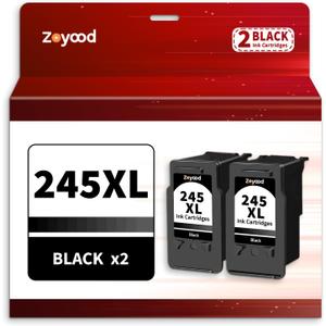Remanufactured Ink Cartridge Replacement for Canon 245XL Black Ink Compatible for Canon 245 PG245 PG245XL PG-245 XL Work with Pixma MX490 MX492 MG2522 TR4520 TS3322 TS202 MG2500 (2 Black)