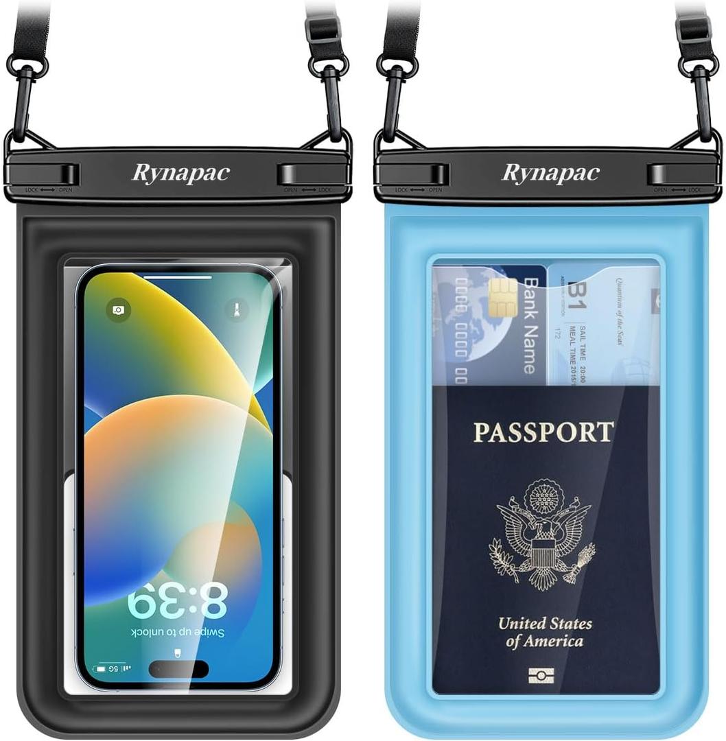 [Up to 8.5"] Floating Waterproof Phone Pouch, 2Pack Waterproof Phone Case with Lanyard for iPhone 16 15 14 Pro Max, Galaxy S24+ S23 S22, IPX8 Cellphone Dry Bag, Beach Essentials Travel Must Haves ([Black + Blue] 2Pack)